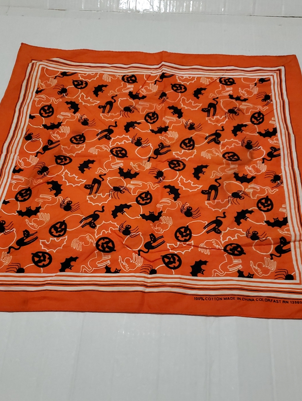 Vintage Orange Cats Spiders Bats Halloween Square Bandana Scarf 20 X 20